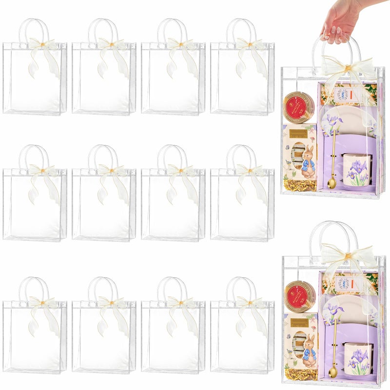 Ohuimrt 20 PCS Clear Plastic Gift Bags with Handles Reusable Party Favor Bags with Ribbon Transparent Gift Wrap Bags Bulk for Weddings Birthdays 102 x 118 x 315 Inches